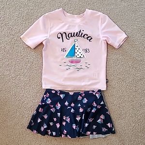 girl swimsuit set short rashguard and skort bottom